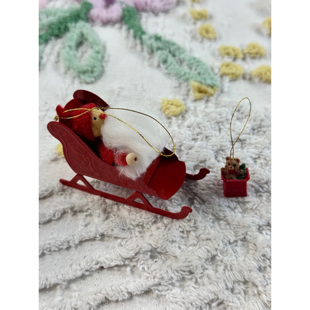 Vintage Avon Frolicking Santas Ornament Collection Santa on a Sleigh with Box - Picture 2 of 5